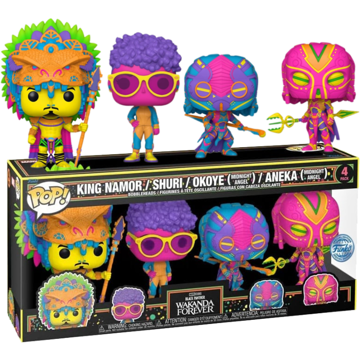 Black Panther 2: Wakanda Forever - King Namor, Shuri, Okoye & Aneka Blacklight Pop! Vinyl Figure 4-Pack
