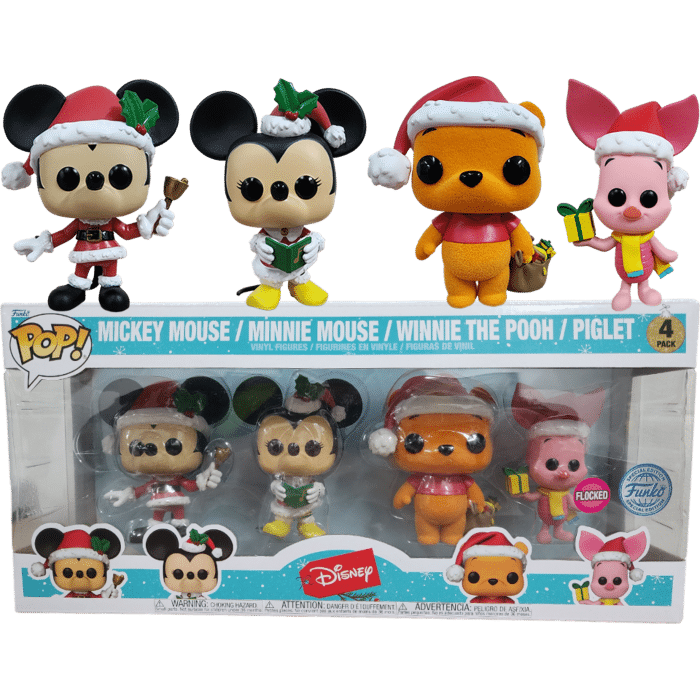 Disney: Holiday - Mickey, Minnie, Piglet, Winnie the Pooh Flocked Pop! Vinyl Figure 4-Pack