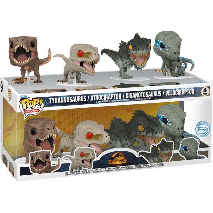 Jurassic World: Dominion - Tyrannosaurus, Atrociraptor, Giganotosaurus & Velociraptor Pop! Vinyl Figure 4-Pack