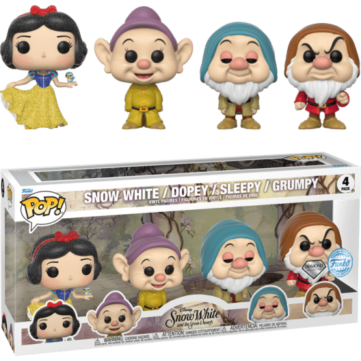 Snow White and the Seven Dwarfs (1937) - Dopey, Sleepy, Doc & Snow White Diamond Glitter Pop! Vinyl Figure 4-Pack