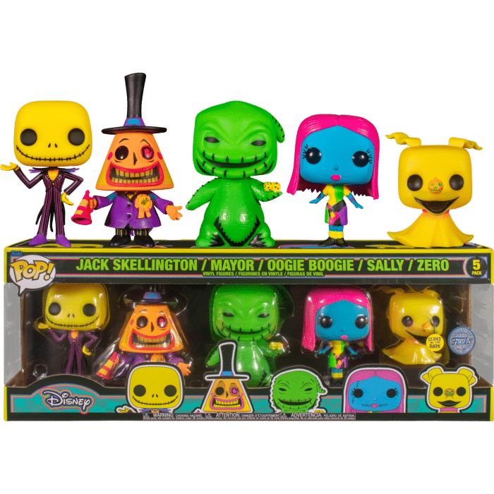 The Nightmare Before Christmas - Jack Skellington, Sally, Mayor, Oogie Boogie & Zero Blacklight Glow in the Dark Pop! Vinyl Figure 5-Pack
